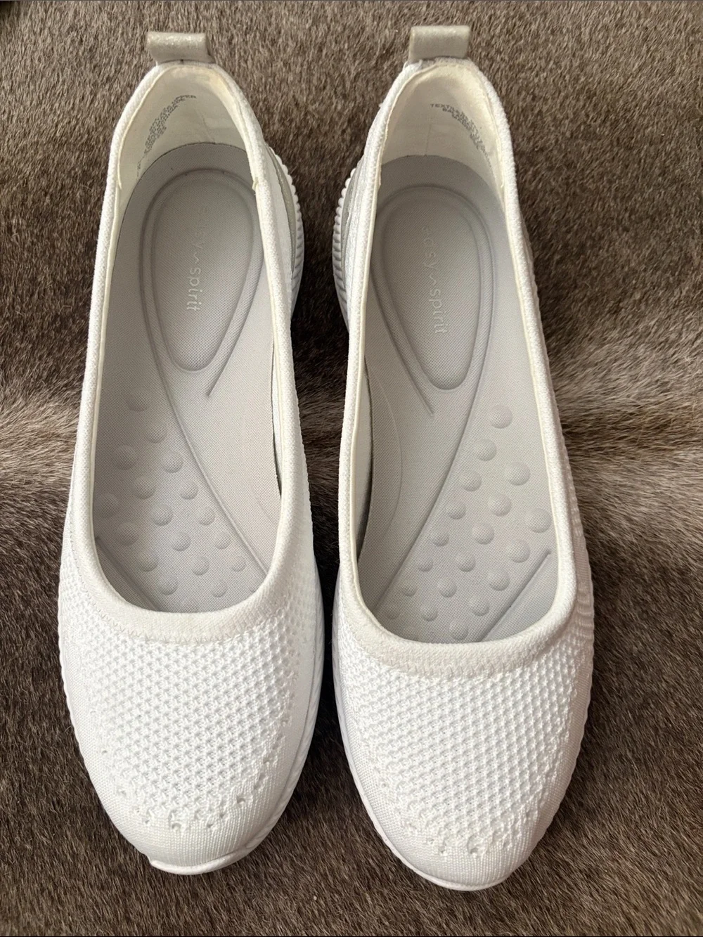 NWOB QVC Easy Spirit Glitz White Knit Slip On Walking Shoes Skimmer Flats Size 9 - Picture 3 of 9